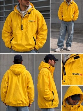 Chaps Ralph Lauren Yellow Hooded Windbreaker Jacket 90s